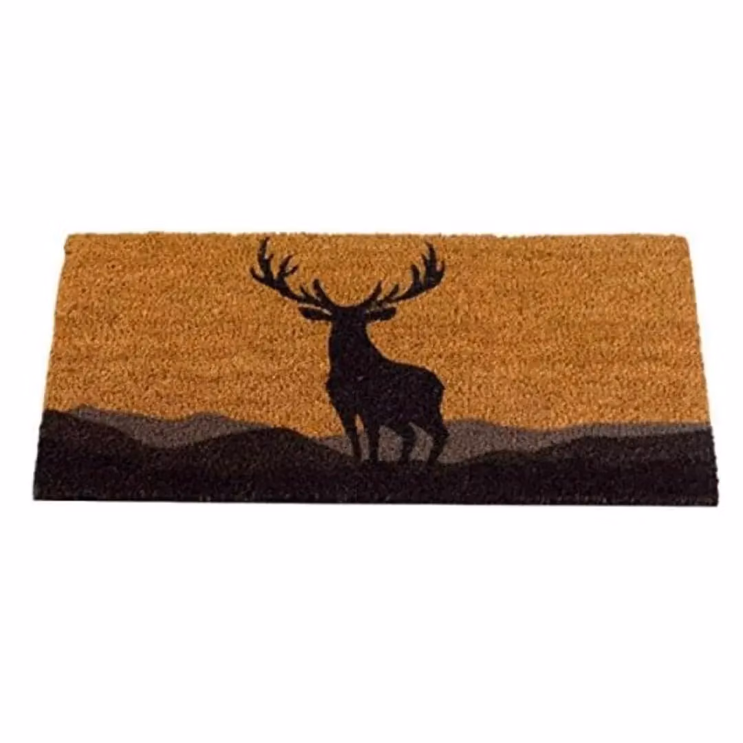 Marco Paul Heavy Duty Coir Door Mat with Monarch Stag Design in Brown, W: 75.0 cm, D: 45.0 cm – 2