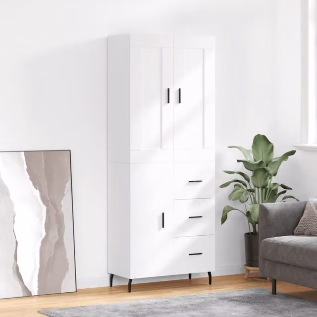 Berkfield Home Modern White Matt Highboard with Hinged Doors and Internal Shelves, W/D/H: 69.5 x 34 x 180 cm