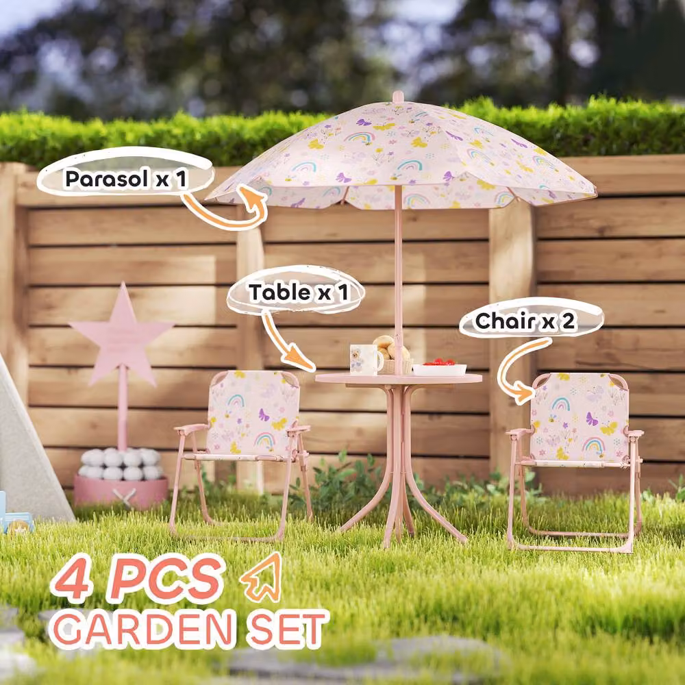 STILVORA Kids Garden Table and Chair Set with Parasol in Pink – 2