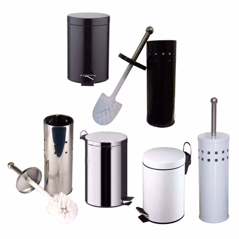 EONLION Silver Stainless Steel Pedal Bathroom Bin Set with Toilet Brush – 3
