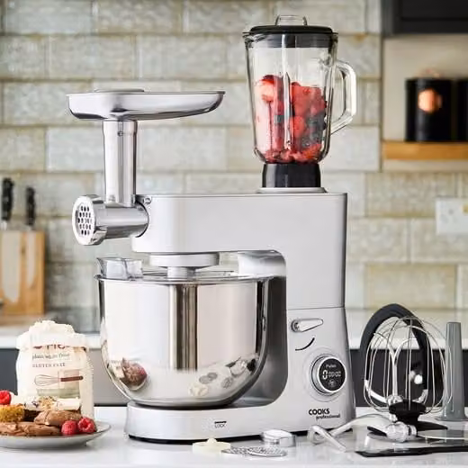 Cooks Professional Multi-Function 1800W Digital Stand Mixer with 8L Stainless Steel Bowl and Pulse Function in Silver