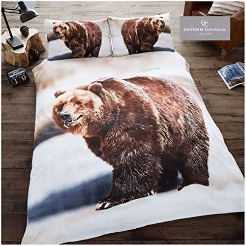 Gaveno Cavailia Wildlife 3D Bear Bed Set in Multicolour, featuring a Polyester-Cotton Duvet Cover (200 x 200 cm) and Pillowcase (50 x 75 cm) – 1