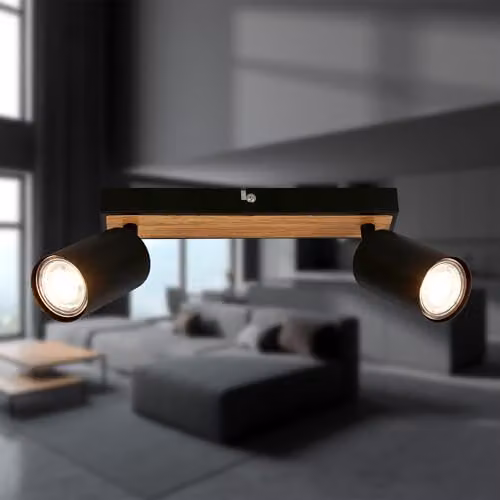 Briloner Adjustable LED Ceiling Spotbar in Black and Wood, 2 x GU10, 25.5 cm – 7