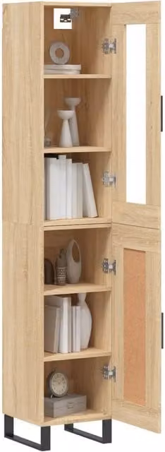 Berkfield Home Sonoma Oak Highboard in Brown with Glass Doors, W/D/H: 34.5 x 34.0 x 180.0 cm