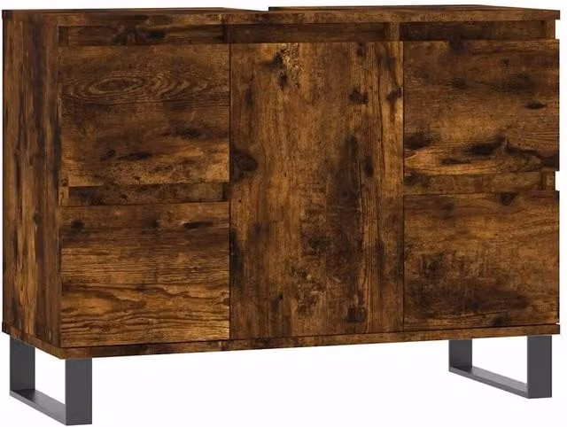 Berkfield Home Bathroom Cabinet in Smoked Oak Brown, W/D/H: 80 x 33 x 60 cm