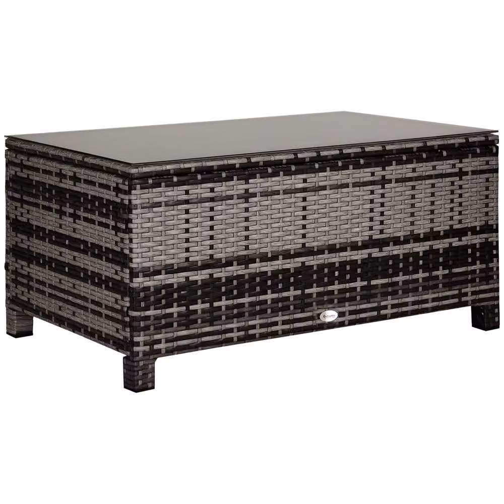 OUTSUNNY Garden Rattan Side Table with Glass Top in Dark Grey – 2