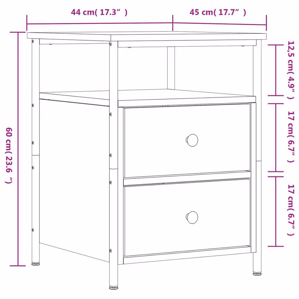 Berkfield Home Set of 2 Black Bedside Cabinets in Engineered Wood, W/D/H: 44 x 45 x 60 cm – 5