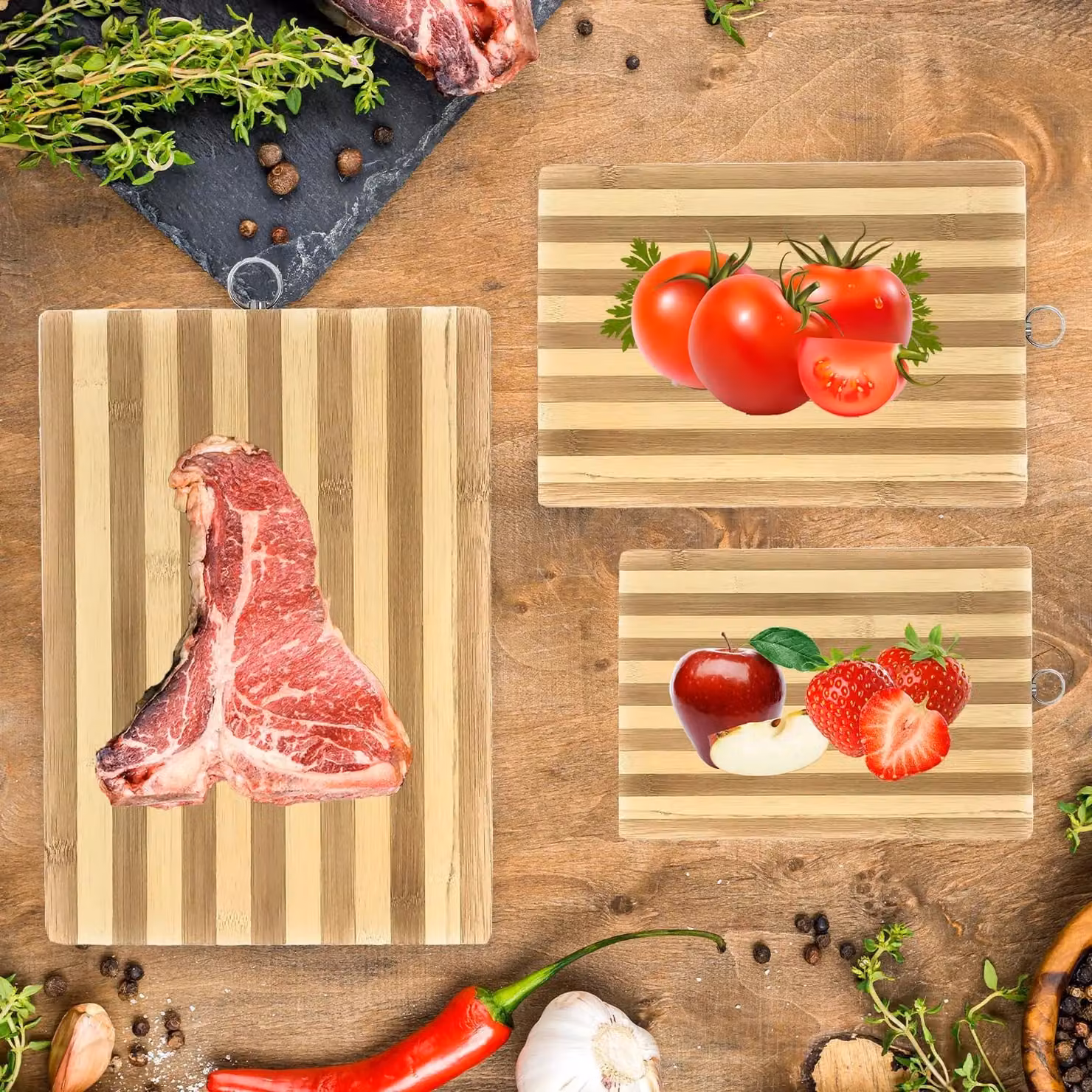 MANTRARAJ Natural Bamboo Rectangular Chopping Board in Brown – 3