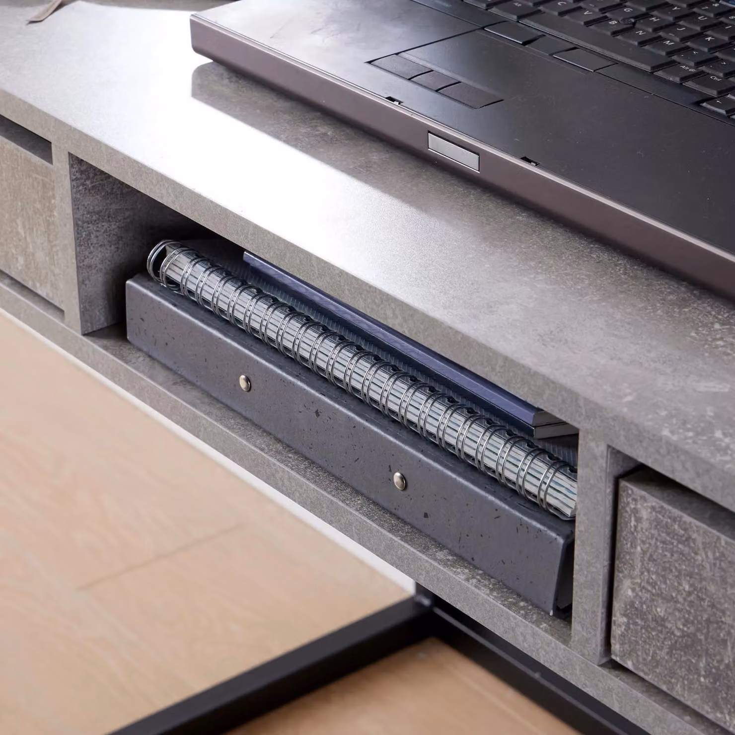 Home Source Modern Grey Computer Desk with Single Pedestal and Metal Sled Base – 5