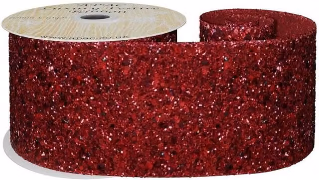 KDMD Burgundy Glitter Wired Ribbon, Red, Width: 6.3 cm, Length: 10 y – 1