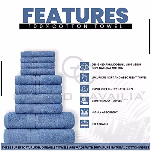 Gaveno Cavailia 10 Piece Egyptian Cotton Towel Set in Blue – 2