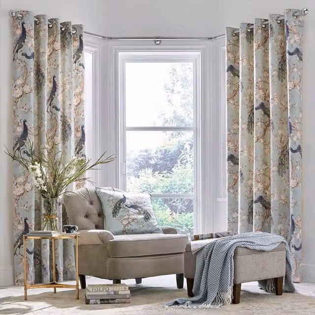 Laura Ashley Belvedere Duckegg Blue Floral Eyelet Curtains