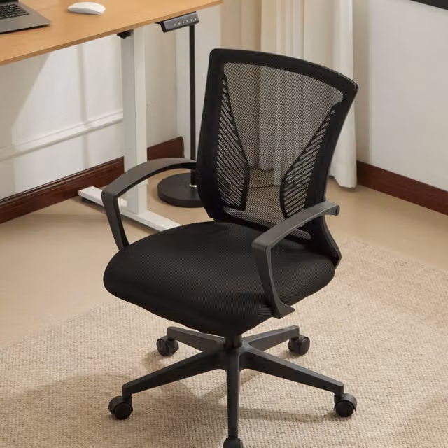 Home Source Modern Black Fabric Task Chair for Home Office with Armrests and Castors