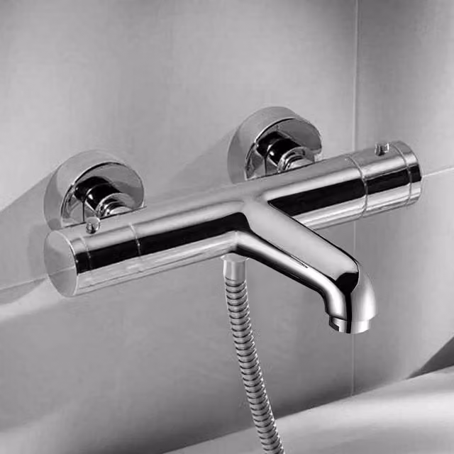 Nes Home Thermostatic Wall-Mounted Bath and Shower Mixer Tap in Chrome Silver – 1