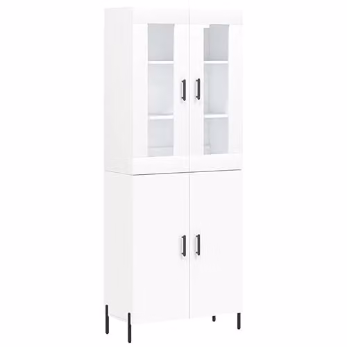 vidaXL Modern White Highboard with Glass Doors and Internal Shelves, W/D/H: 69.5 x 34.0 x 180.0 cm
