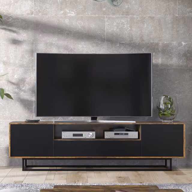 Creative Furniture Loft Industrial TV Unit in Black and White, W: 200 cm, D: 35 cm, H: 50 cm