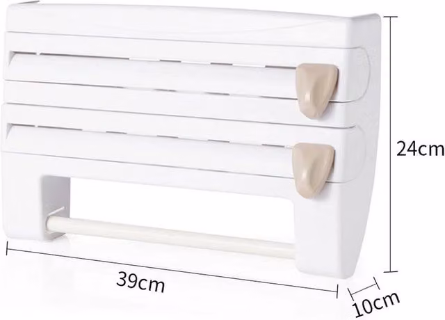 PAWNORA White Wall Mounted Kitchen Foil Dispenser and Paper Roll Holder with Shelf