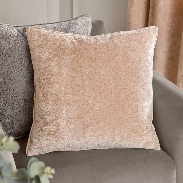 Paoletti Lustre Square Crushed Velvet Cushion in Beige, W/D/H: 50 x 50 x 50 cm – 1