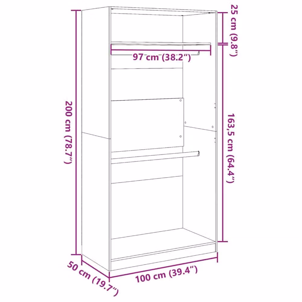 Berkfield Home Artisan Oak Wardrobe in Brown, W/D/H: 100 x 50 x 200 cm – 2