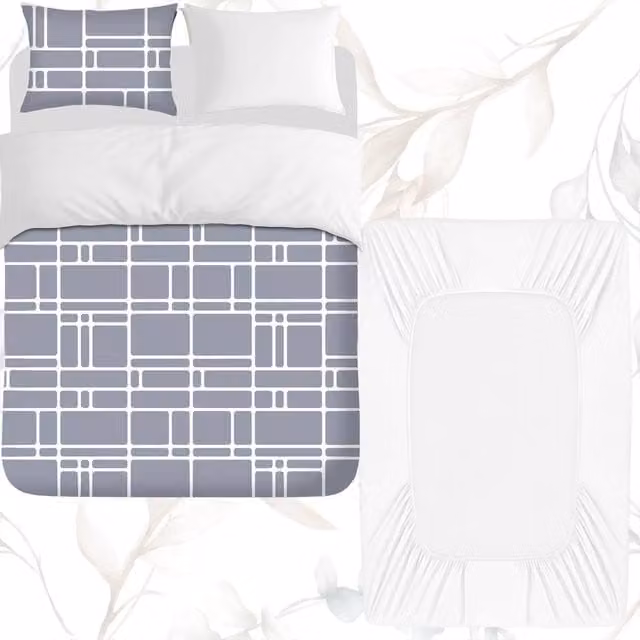 Grace Premium Microfibre Duvet Cover Set with Fitted Sheet and Pillowcase in Grey, Double Size (140 x 200 cm)