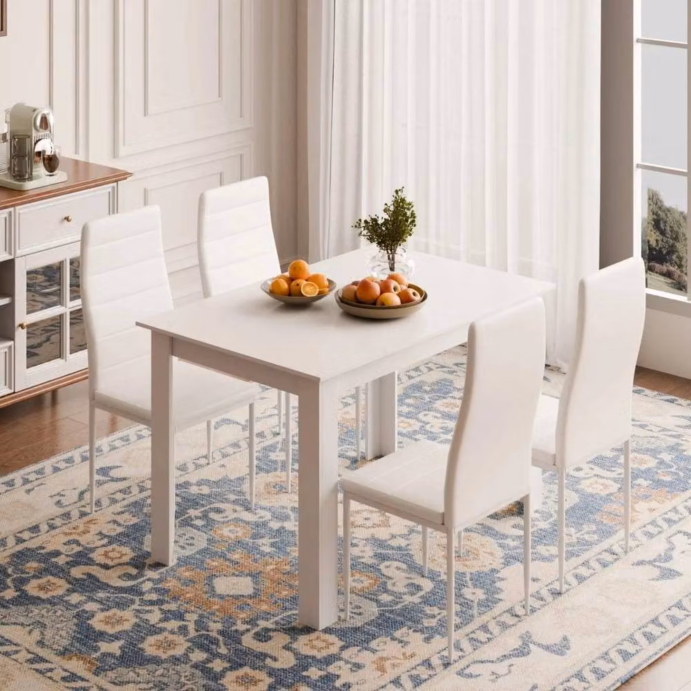 FORGEVIO White Mondeer 5-Piece Modern Rectangular Dining Table and Chairs Set – 2