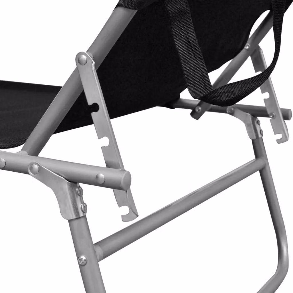 Berkfield Home Folding Sun Lounger with Canopy in Black Steel and Textilene Fabric – 4