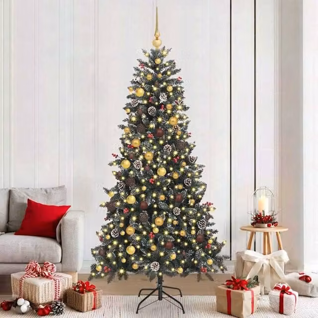 Berkfield Home Artificial Christmas Tree with Stand, Green, W/D/H: 114 x 114 x 210 cm