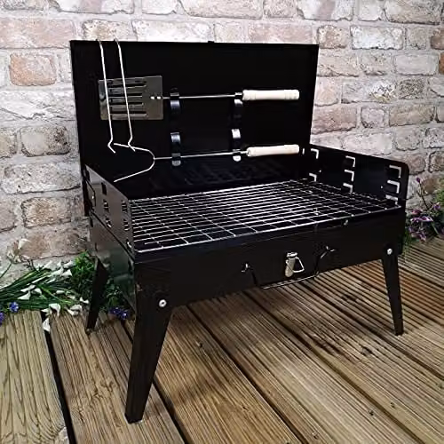 Samuel ALEXANDER Black Metal Tabletop Charcoal BBQ with Wind Shield, W/D/H: 43 x 26 x 43 cm – 2