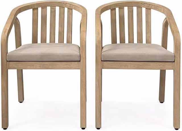 Royalcraft Riven Set of 2 Dining Chairs in Brown Acacia Wood with Beige Olefin Cushions