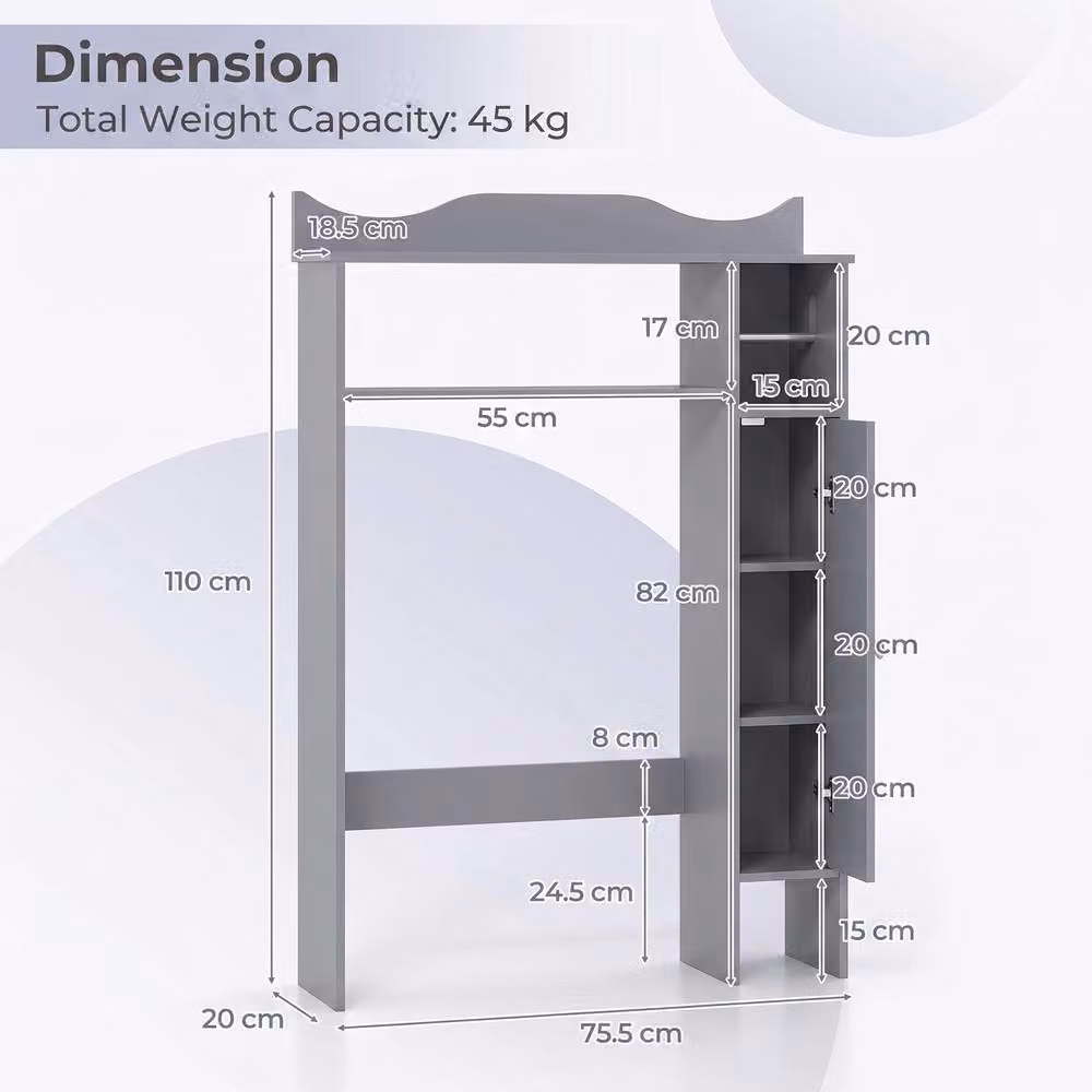 Costway Grey Over The Toilet Storage Cabinet with Hinged Doors and Toilet Paper Holder – 2