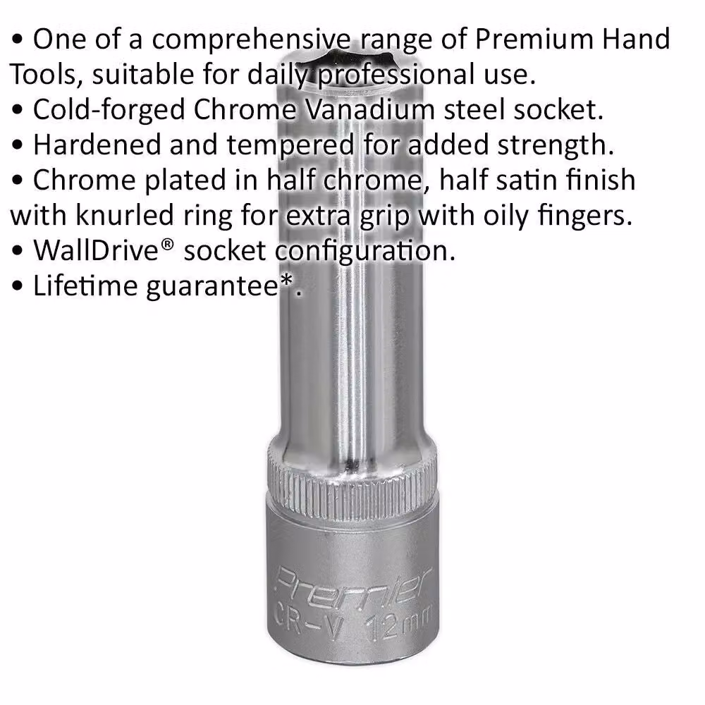 Loops 12mm Deep Drive Socket, 1/2 inch Square Drive, Chrome Vanadium, Silver – 2