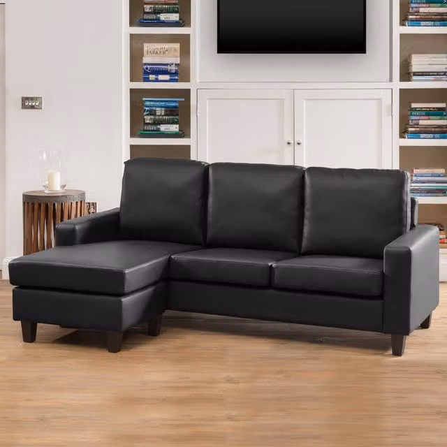 Artemis Home Modena Reversible L-Shape Corner Sofa in Black Synthetic Leather – 1