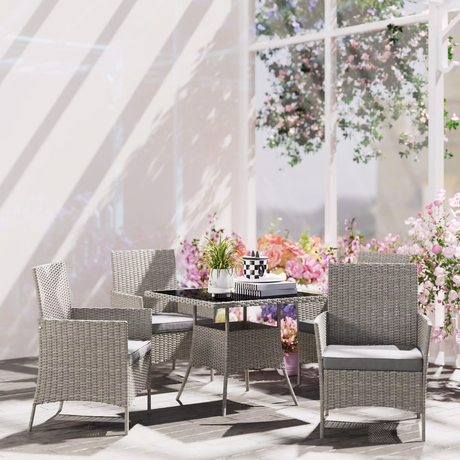 Outsunny Five-Piece Rattan Dining Set in Light Grey – 6