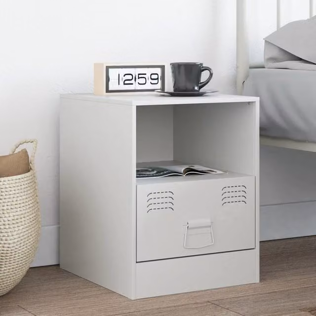 Berkfield Home White Metal Bedside Cabinet W/D/H: 34.5 x 39 x 44 cm – 1