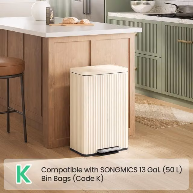 SONGMICS 50 L Pedal Kitchen Waste Bin with Soft-Close Lid and Removable Inner Bucket, White