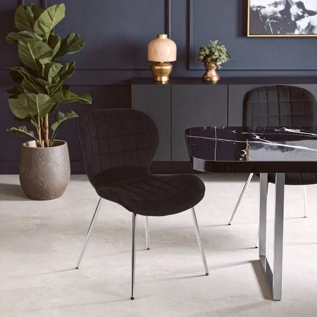 Interiors by Premier Warton Modern Velvet Dining Chair in Black and Silver – 2