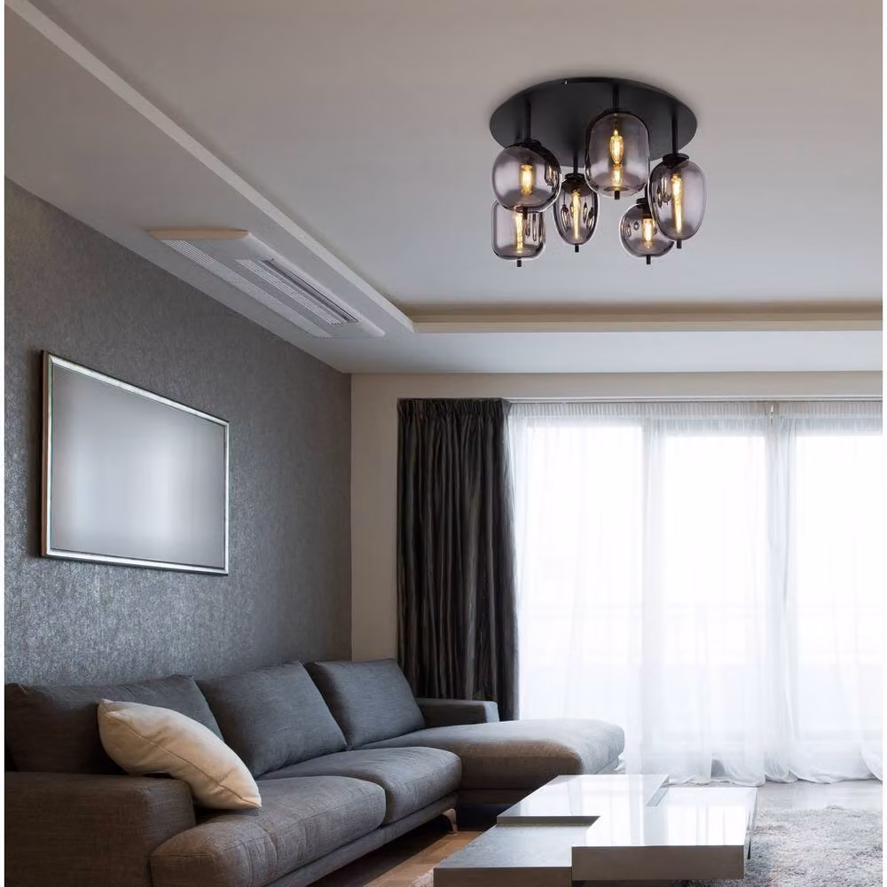 Globo Lighting Blacky Modern Sphere Ceiling Light in Black with Smoke Glass Shade and 6x E14 Sockets – 3