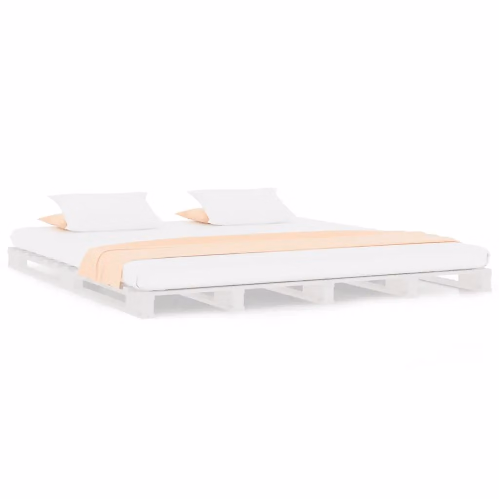 Berkfield Home White Pine Wood Pallet Double Bed W: 135 cm, D: 190 cm – 2