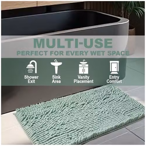 GAVENO CAVAILIA Chenille Microfibre Non-Slip Bath Mat in Green, W/D: 50 x 80 cm – 5