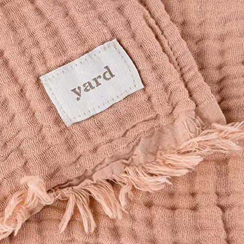 Riva Home Pink Cotton Muslin Woven Throw with Fringes W/D/H: 240 x 260 cm – 2