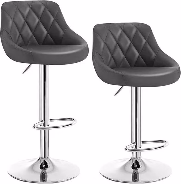 FORGEVIO Grey Modern Geometric Bar Stools Set of 2