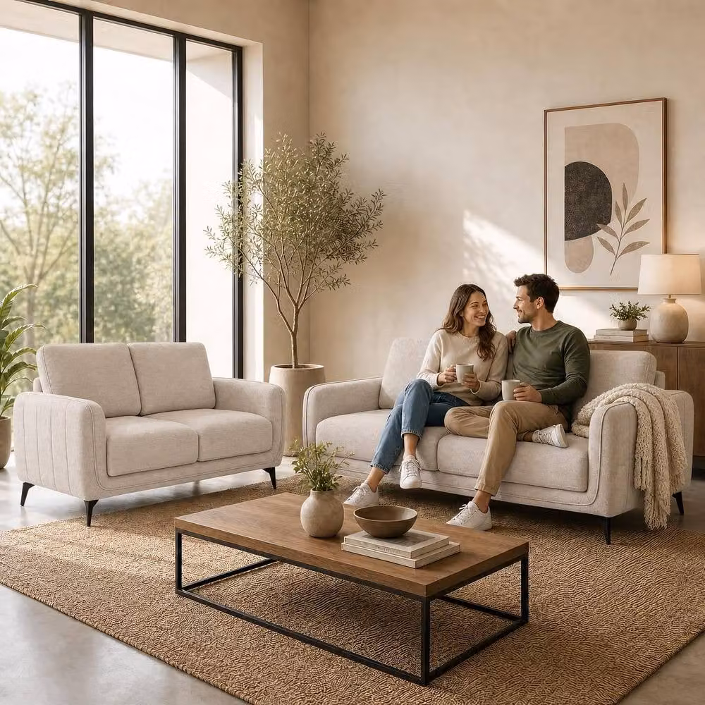 Bravich LTD Brixton Scandinavian Fabric Sofa in Cream, 2 Pack – 2