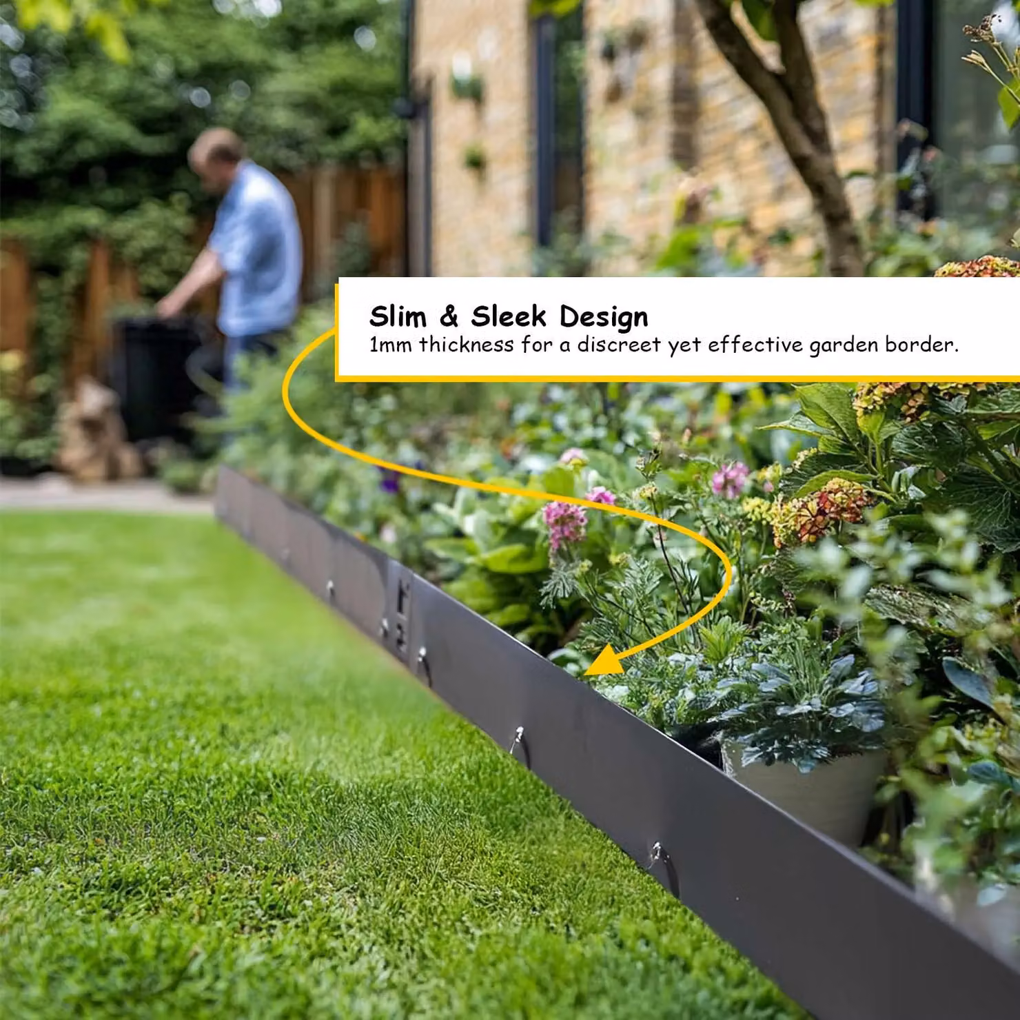 Nicoman Anthracite Steel Garden Border Edging Set, 5 x 1m Metal Lawn Edging Strips – 7