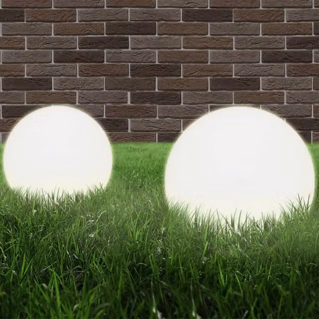 Berkfield Home Set of 2 White Spherical LED Bowl Tabletop Lamps, Diameter: 25 cm