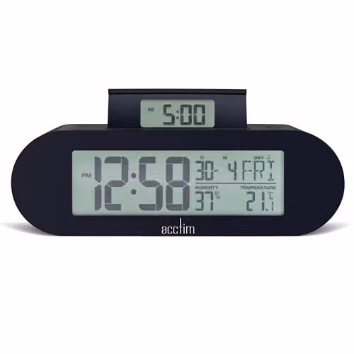 Acctim Alarm Clock in Black and Anthracite, H 4.8 x W 15 x D 7.2 cm