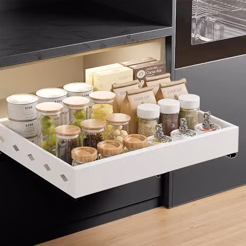 Voltico Expandable Pull-Out Kitchen Cupboard Drawer Organiser in White – 2