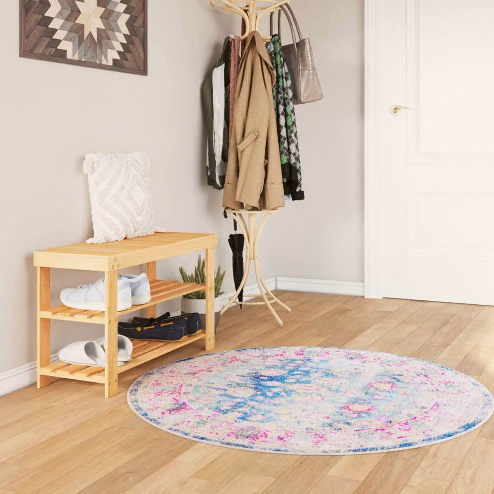 Berkfield Home Washable Multicolour Round Anti Slip Rug, Diameter: 120 cm – 2