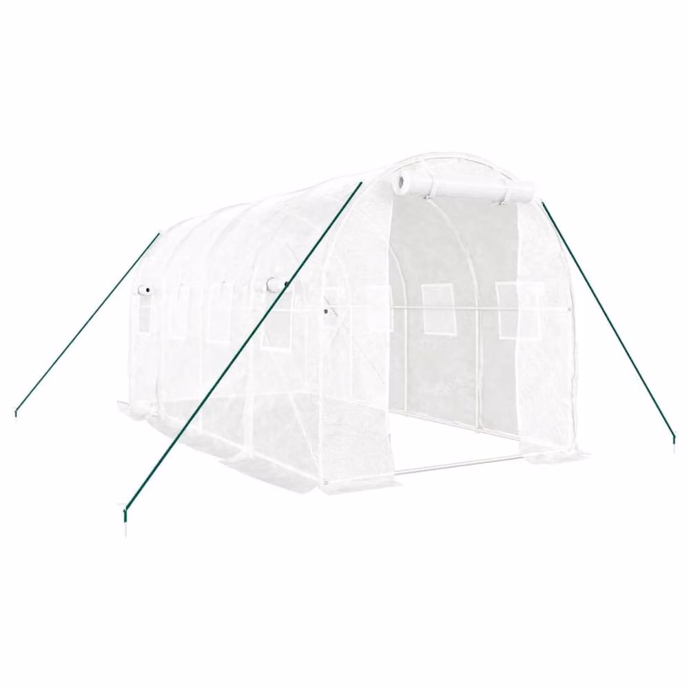 Berkfield Home Freestanding Greenhouse with Steel Frame and Plastic Windows, White, W/D/H: 4 x 2 x 2 m – 2