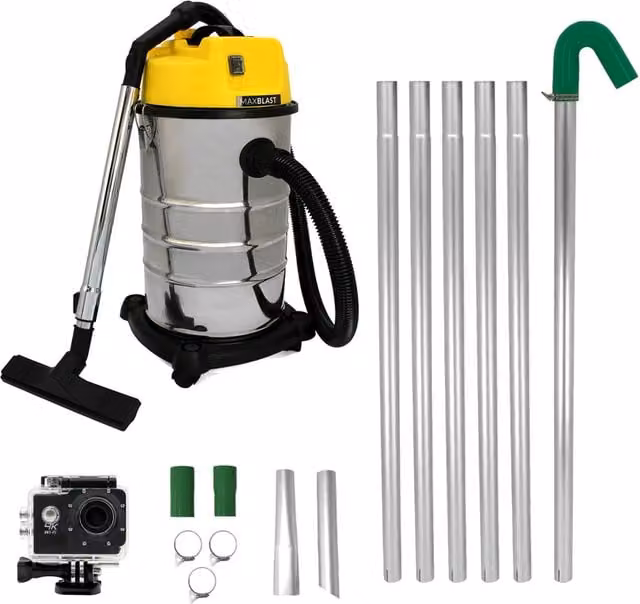 MAXBLAST Gutter Cleaning System 30L Industrial Wet and Dry Vacuum Kit with Camera in Silver