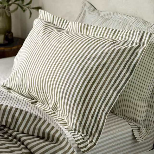 Yard Hebden Striped 100% Cotton Pillowcase Pair in Green, W/D/H: 50 x 50 x 50 cm – 1